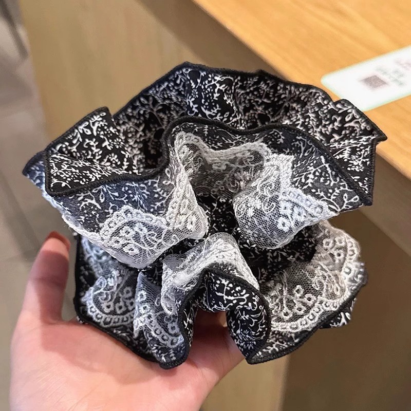 Women's Cloth Lace Scarf Scrunchie Daily Hair Tie Spring Tulip Floral