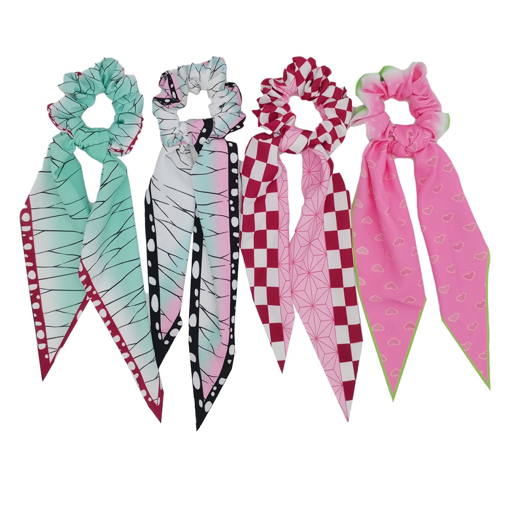 Girls Handmade Silk Hair Ribbon Demon Slayer Butterfly Anime Pattern