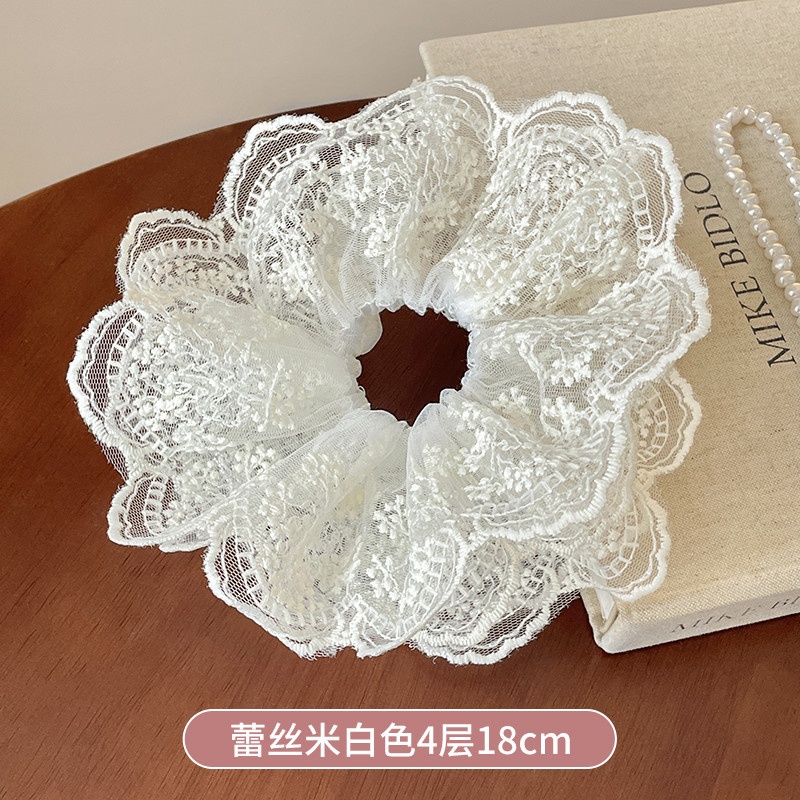 Women Daily Oversized High Elastic Lace Hair Scrunchie Elegant Floral