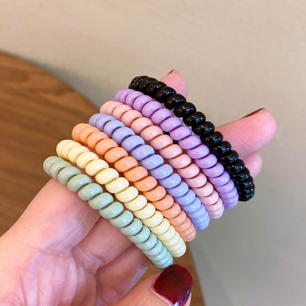 Girls Daily Rubber Spiral Telephone Line Hair Ring Sweet Candy Color