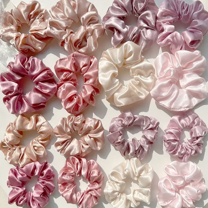 Women Elastic Hair Ties 16Pcs Cute Round Oval Fabric Bands Solid Color