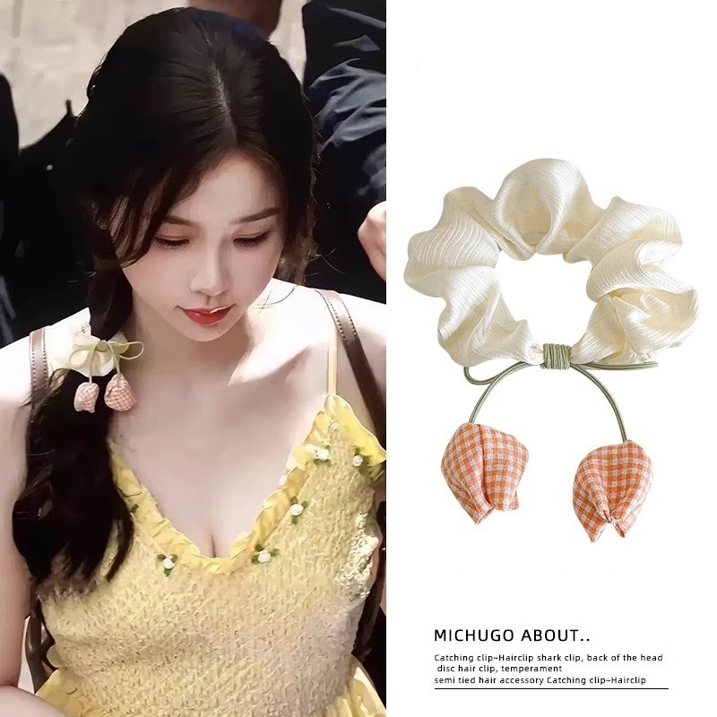 Women's Satin Low Ponytail Scrunchie Hair Tie Fresh Tulip Floral