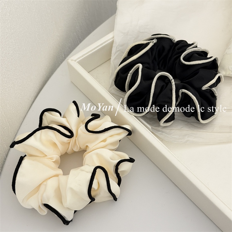 Women's Daily Soft Cloth Ponytail Hair Tie Beige Black Color Block