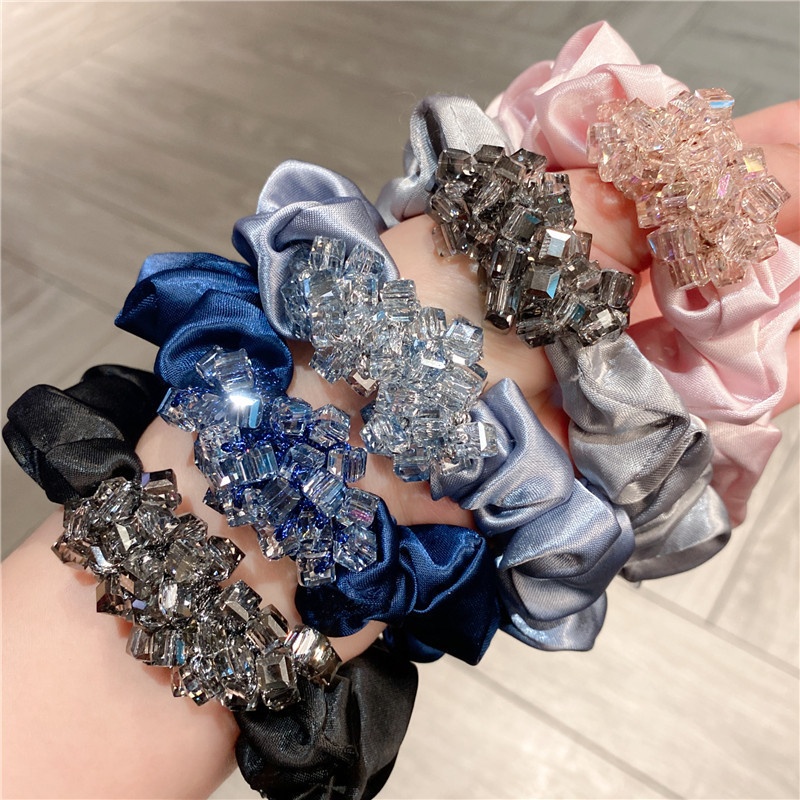 Women's Crystal Beaded Satin Elastic Hairband Multi-color Floral