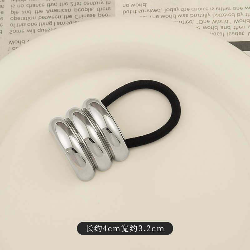 Women's Versatile Retro Alloy Elastic Hair Ties Round Cold Tone
