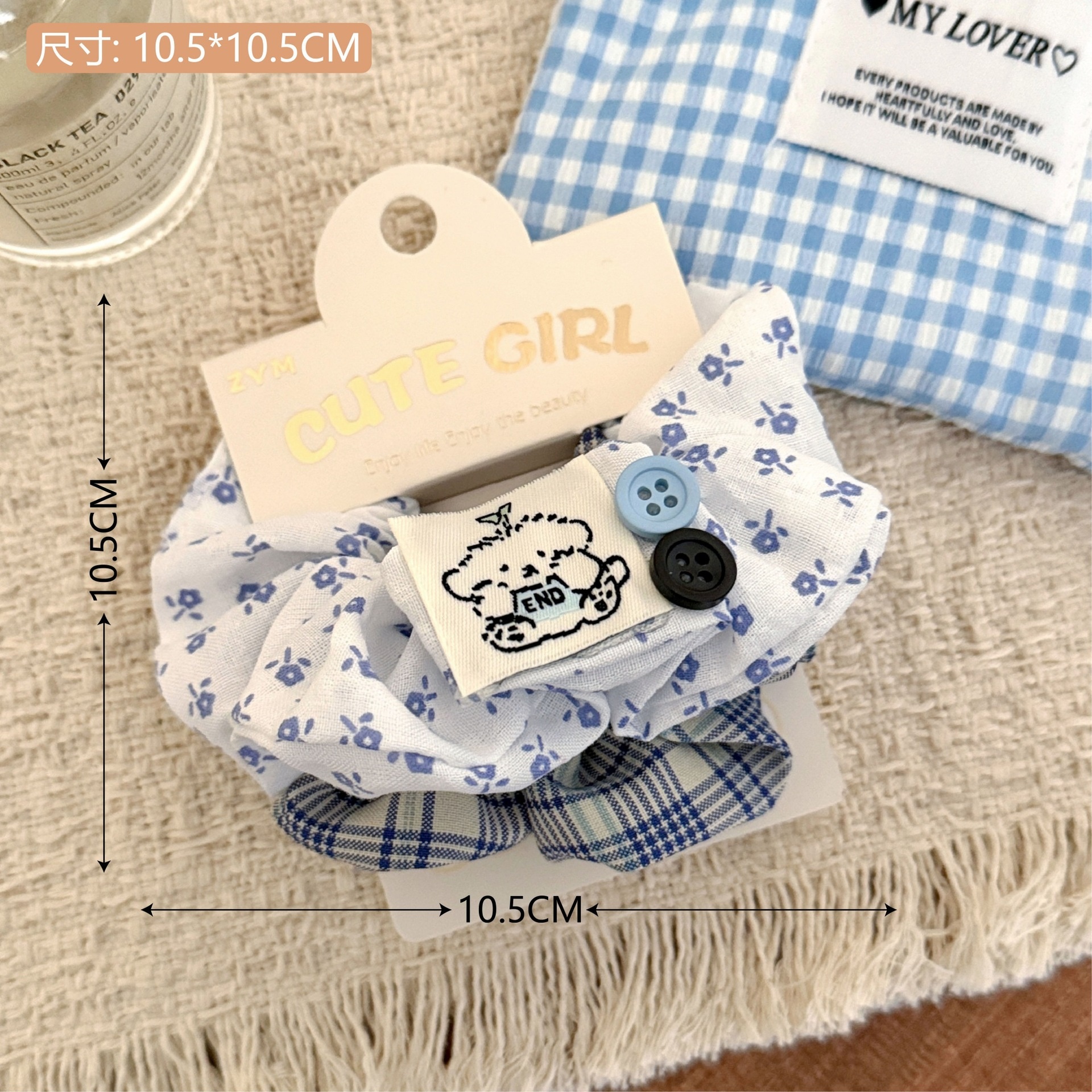 Girls Sweet Cloth Scrunchie Long Ribbon Bow Red Cherry Pattern