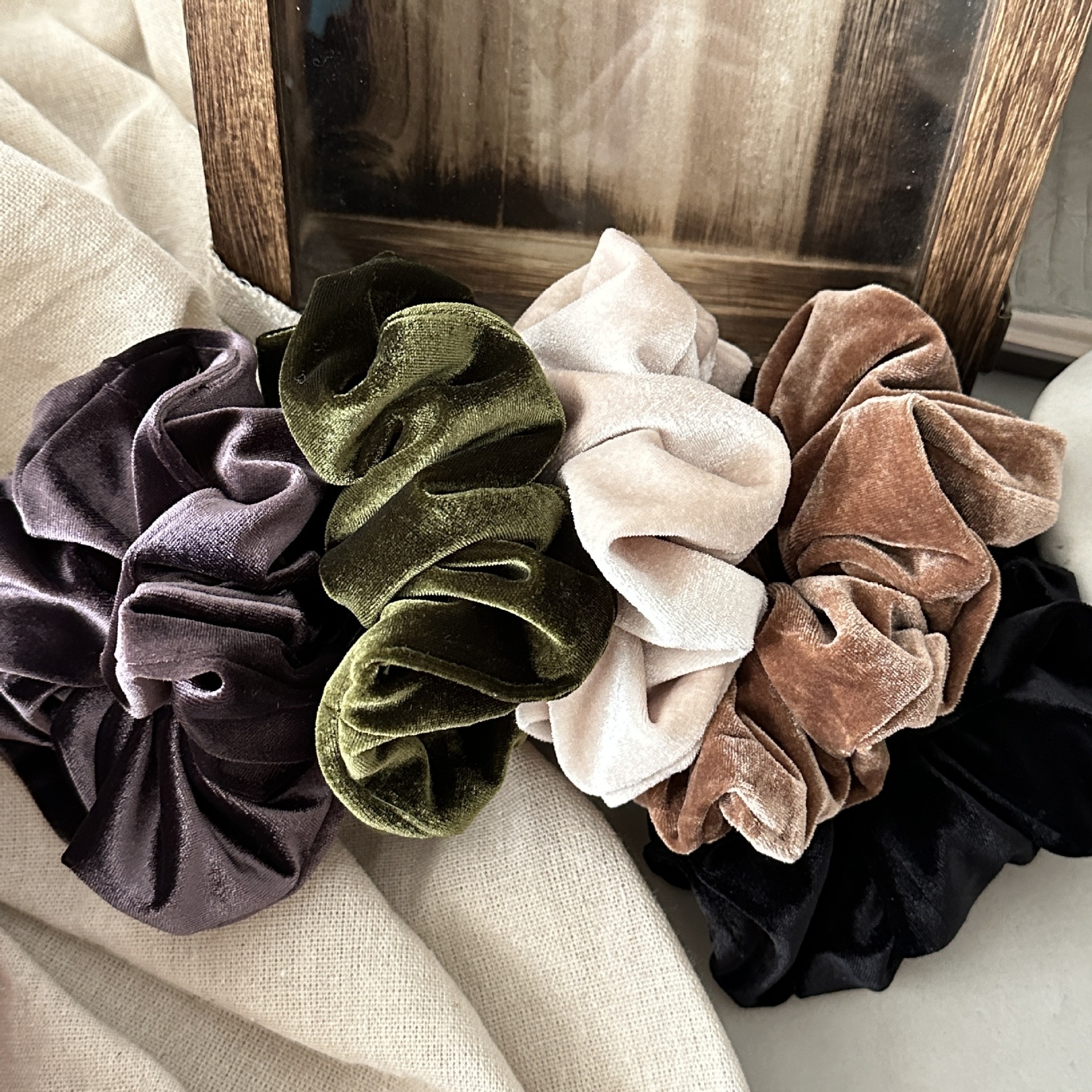 Women Large Velvet Scrunchie Soft Oversized Hair Tie Dark Solid Color