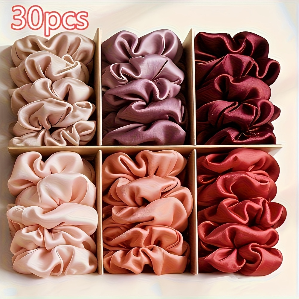 Women's 30pcs All-Season Non-Damaging Satin Hair Ties Solid Colors