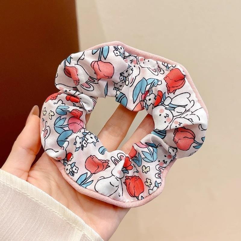 Women Daily Oversized High Elastic Lace Hair Scrunchie Elegant Floral