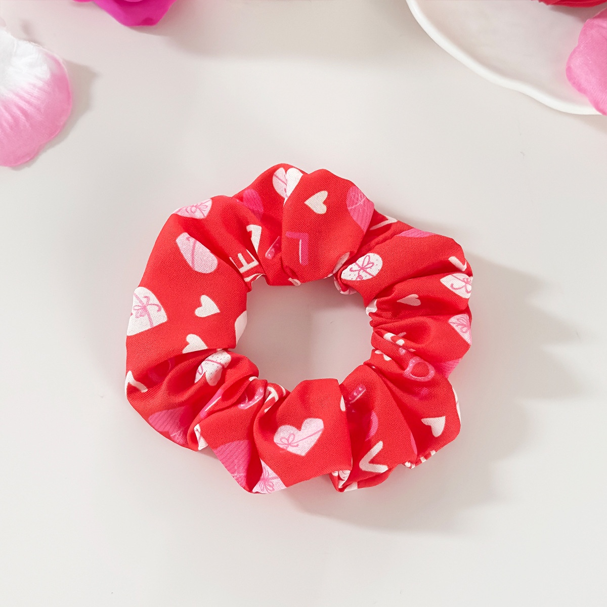 Women's Cloth Elastic Ponytail Hair Tie Red Pink Heart Lip Print