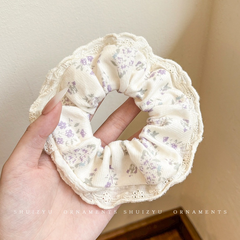 Women's Cloth Lace Scarf Scrunchie Daily Hair Tie Spring Tulip Floral
