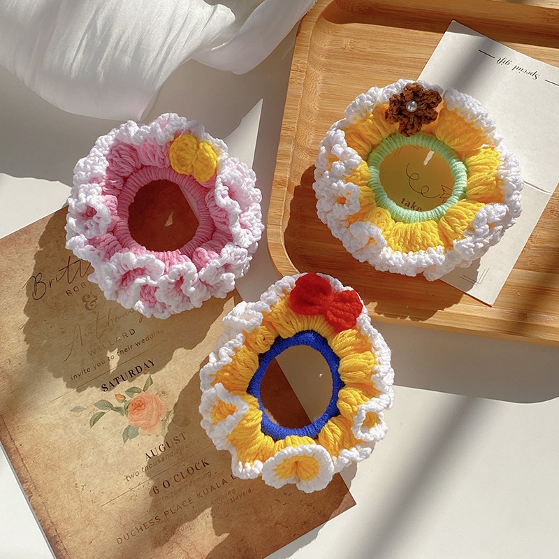 Women's Winter Hand Knitted Yarn Elastic Hair Tie British Retro Style