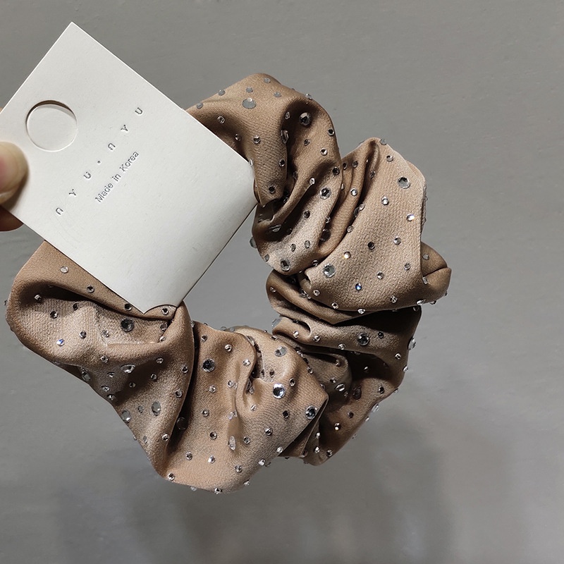 Women's Flashing Diamond Travel Hair Scrunchies Khaki Apricot Grey Black