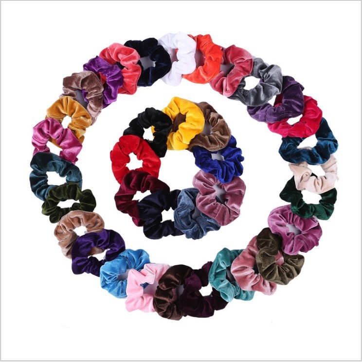 Women's Winter Gold Velvet Large Hair Scrunchies 46 Solid Colors