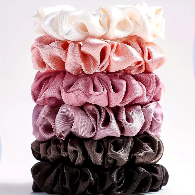 Women's Elegant Satin Scrunchie Hair Tie Knot Set Solid Color Matching