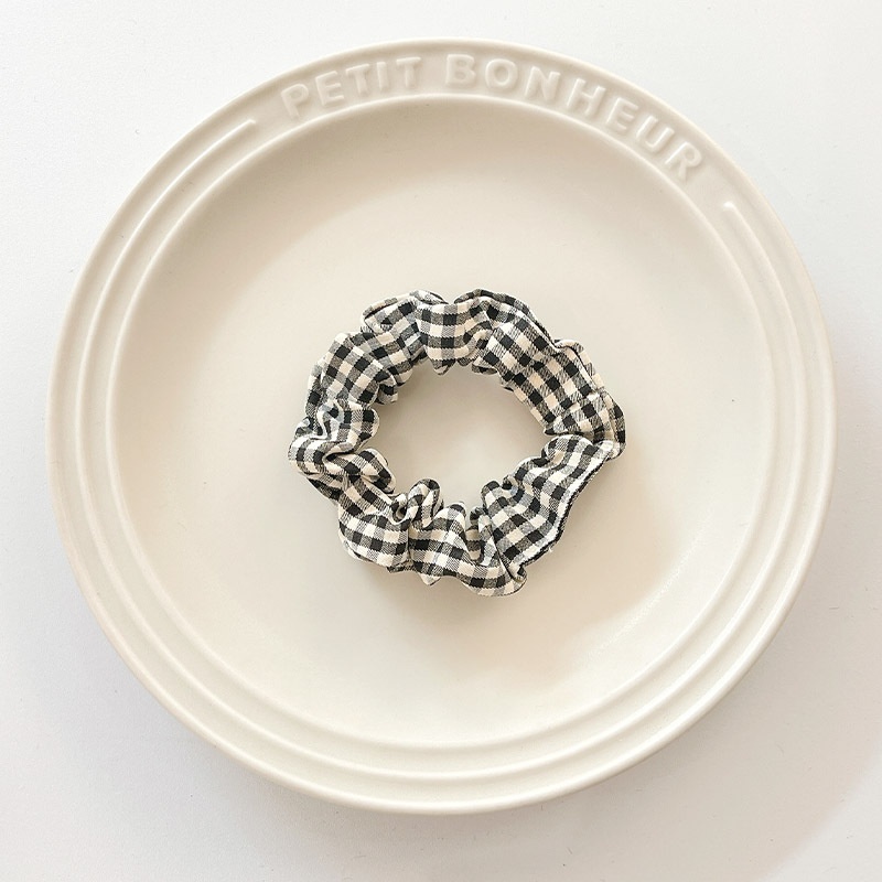 Women's Summer Fabric Scrunchie Pleated Plaid Leopard Hair Tie