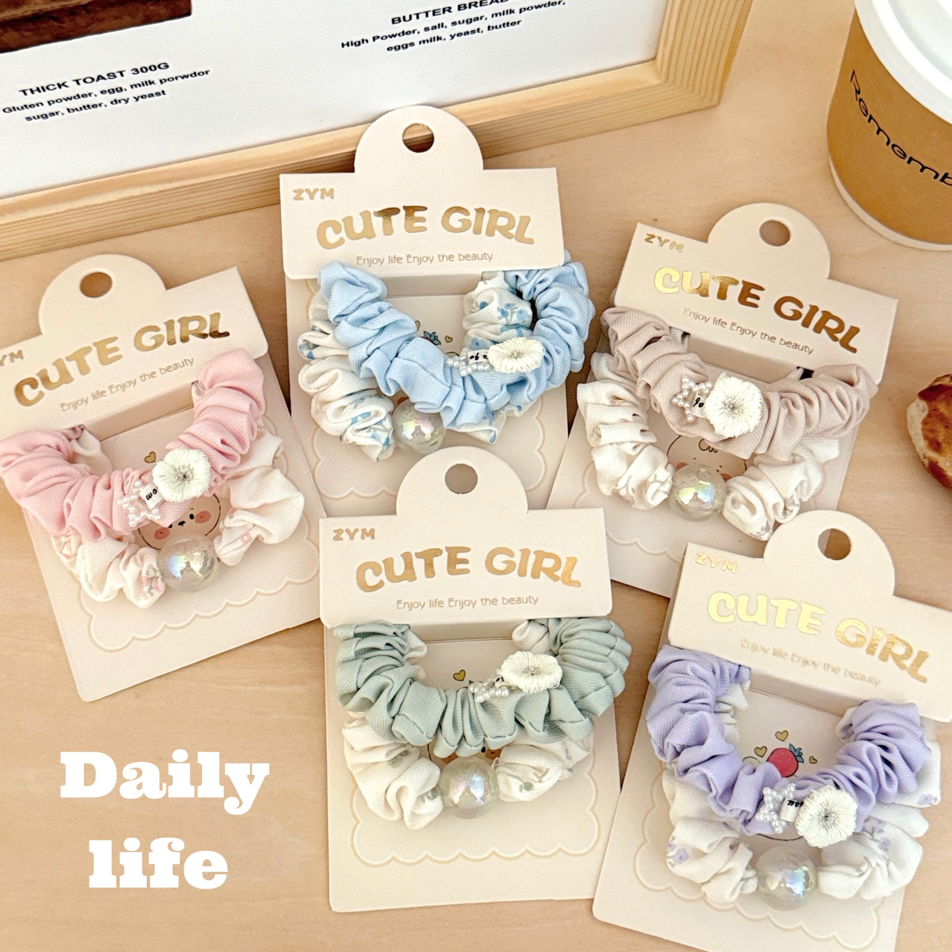 Girls Elastic Fabric Ponytail Holder Hair Bands Sweet Floral Print