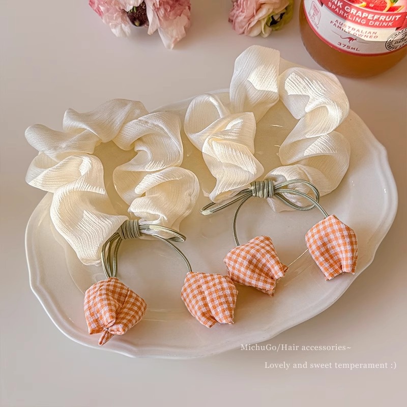 Women's Satin Low Ponytail Scrunchie Hair Tie Fresh Tulip Floral