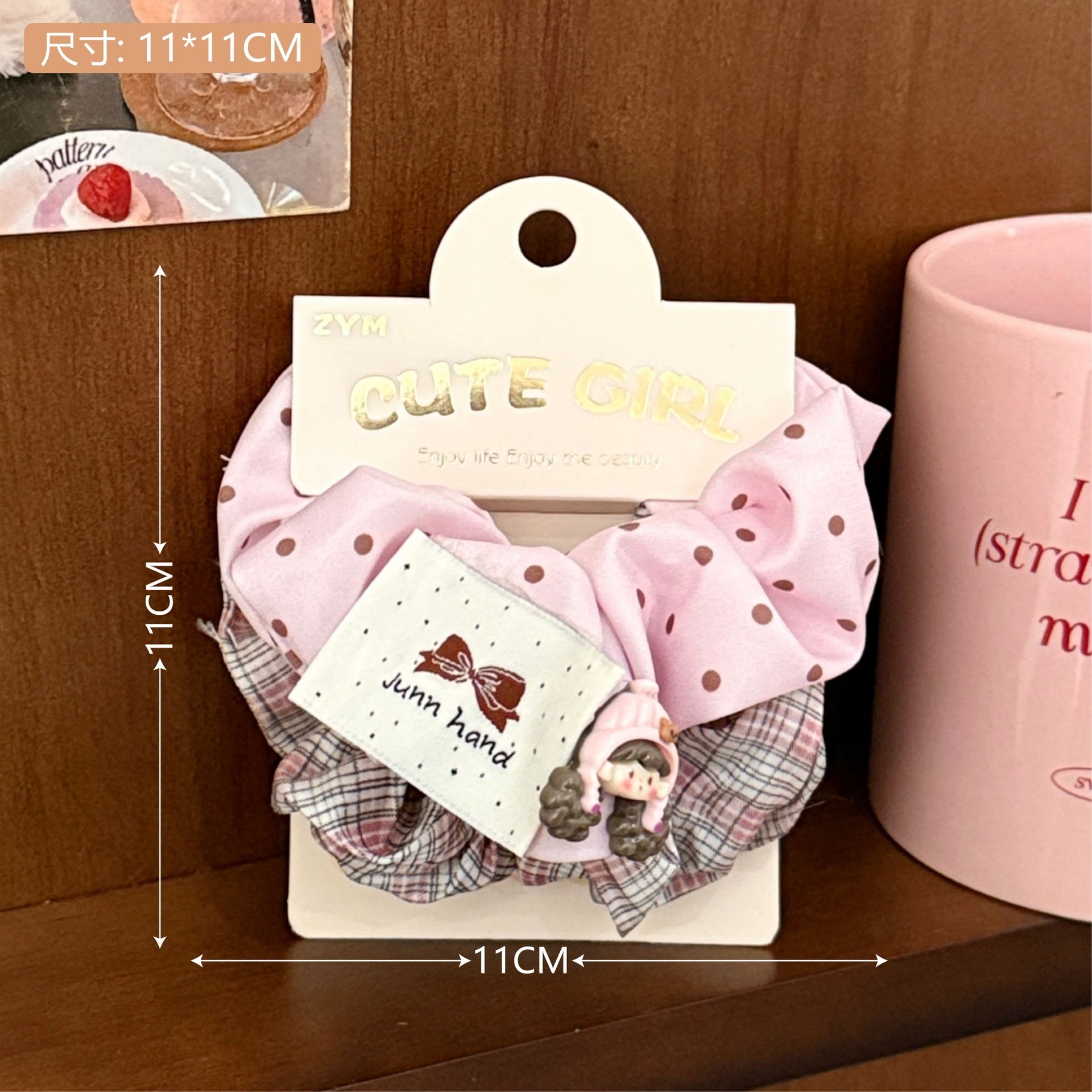 Girls Sweet Cloth Scrunchie Long Ribbon Bow Red Cherry Pattern