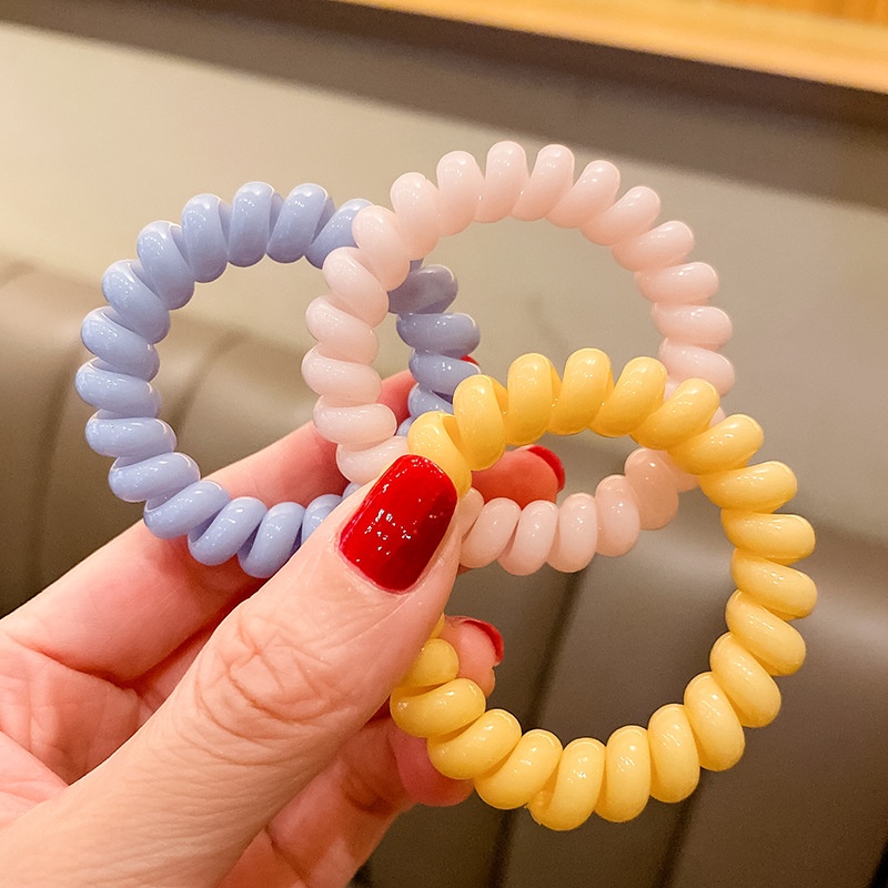 Girls Sweet Traceless Spiral Telephone Wire Hair Ties Candy Color