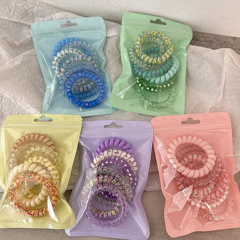 Women's Elastic Telephone Cord Hair Ties Summer Dopamine Candy Colors