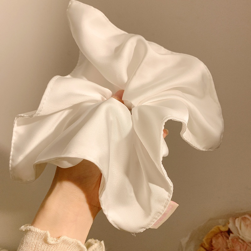 Women's Large Mori Style Scrunchie Beige Polka Dot Cloth Hair Tie