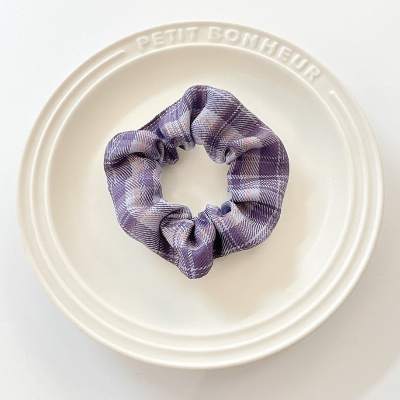Women's Summer Fabric Scrunchie Pleated Plaid Leopard Hair Tie