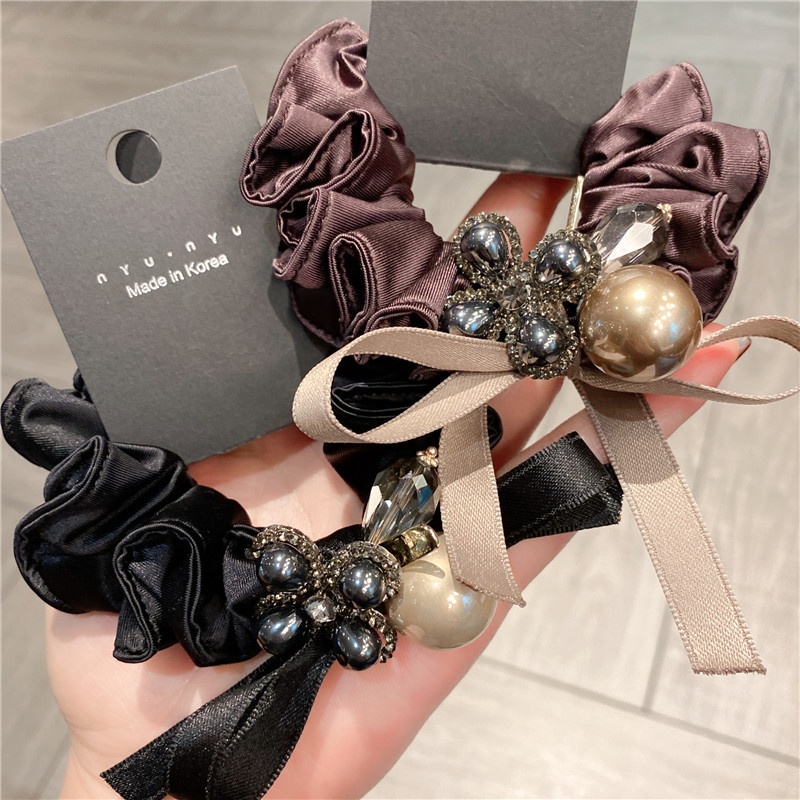 Women's Ponytail Holder Hair Tie Diamond Four-Leaf Clover Cloth