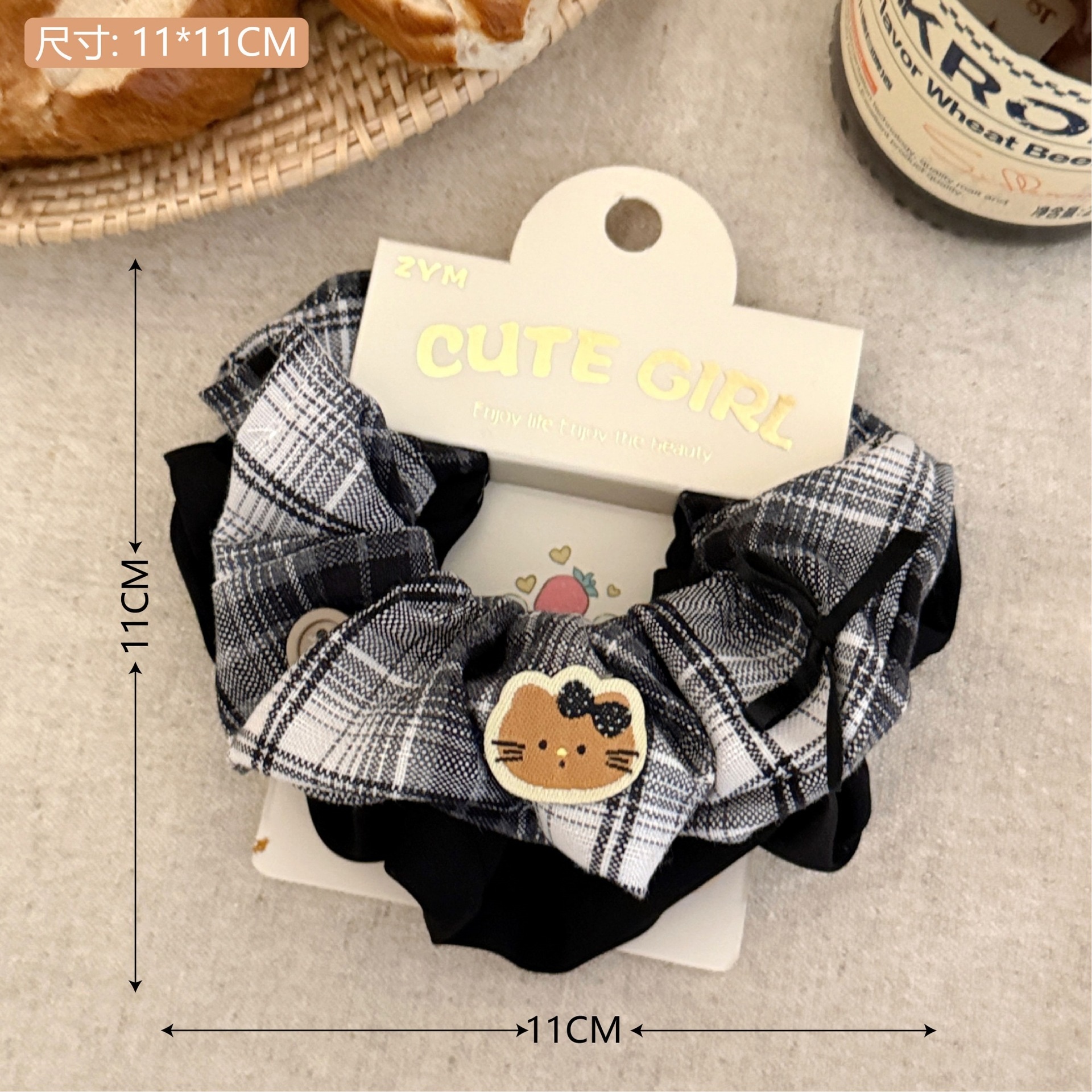 Girls Sweet Cloth Scrunchie Long Ribbon Bow Red Cherry Pattern