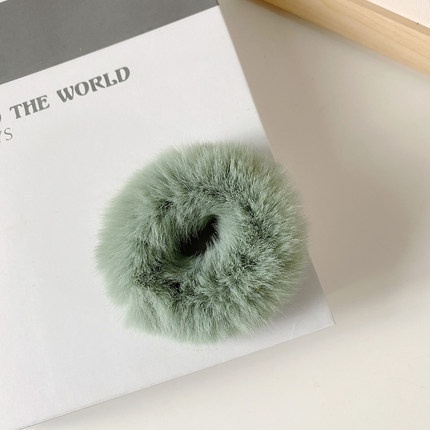 Women's Cute Plush Donut Hair Ties Winter Rabbit Fur Scrunchies Solid Color