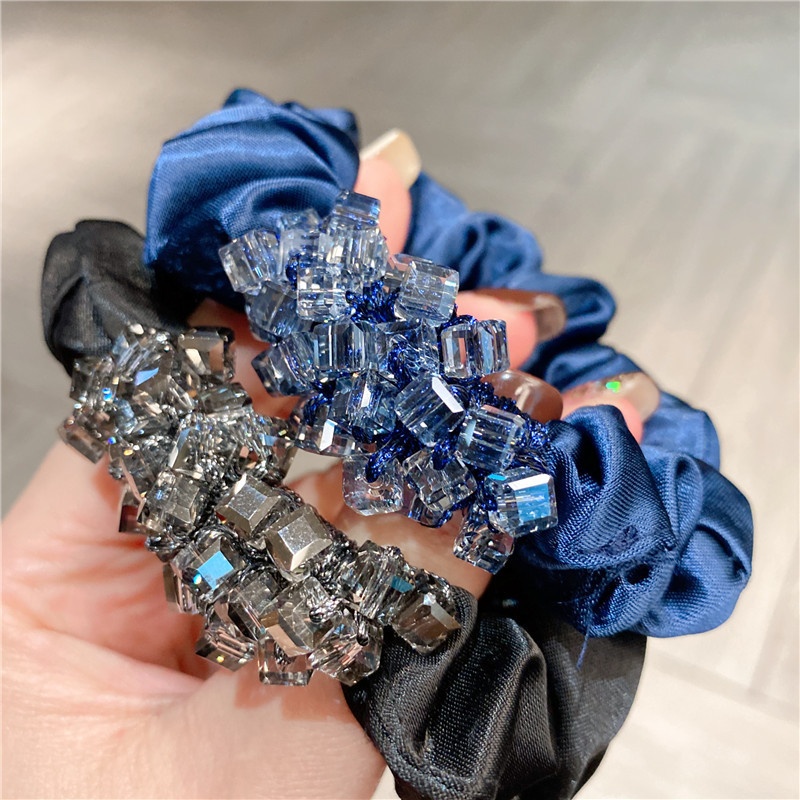 Women's Crystal Beaded Satin Elastic Hairband Multi-color Floral