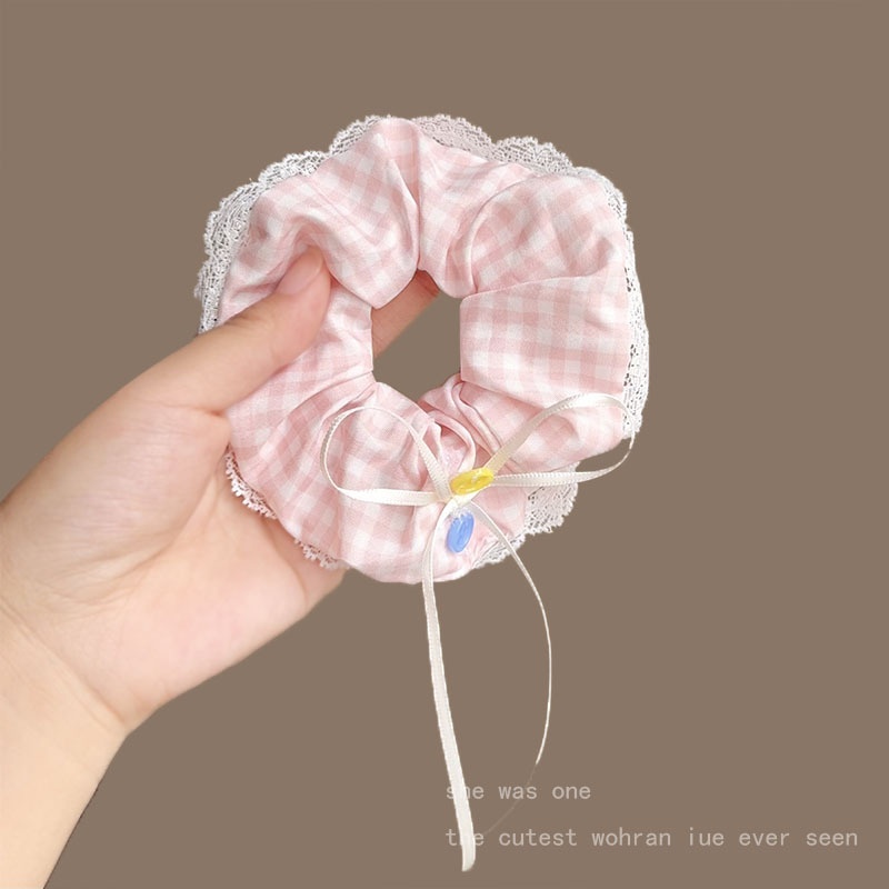 Women Spring Summer Cloth Hair Scrunchie Tie Romantic Polka Dot Lace