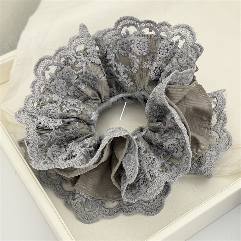 Women's Retro Lace Hair Tie For Spring Light Grey Floral Splicing