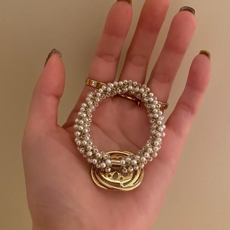 Women's Light Luxury Pearl Ponytail Hair Tie Platinum Inlay