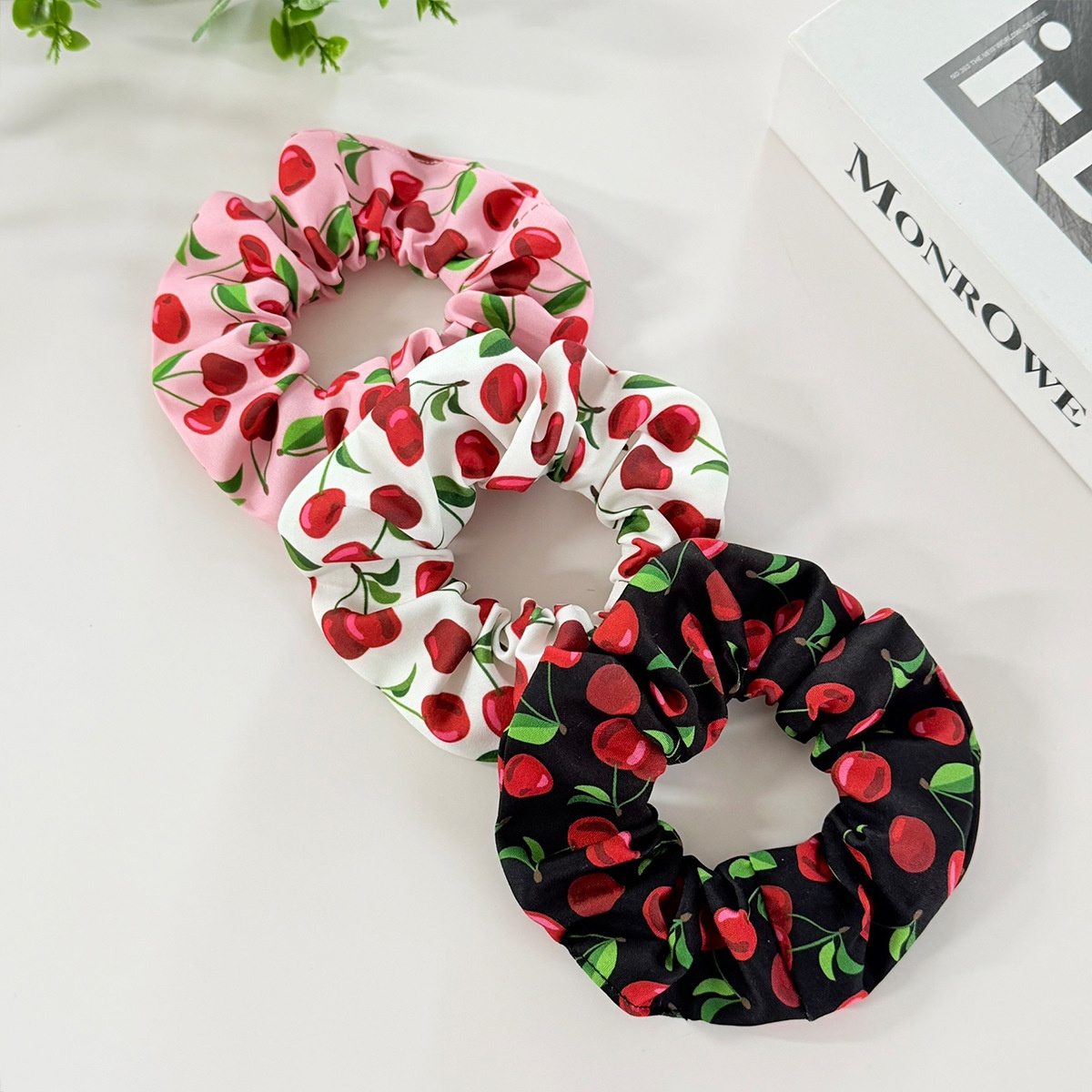 Women's High Elastic Fabric Hair Tie Sweet Cherry Strawberry Print