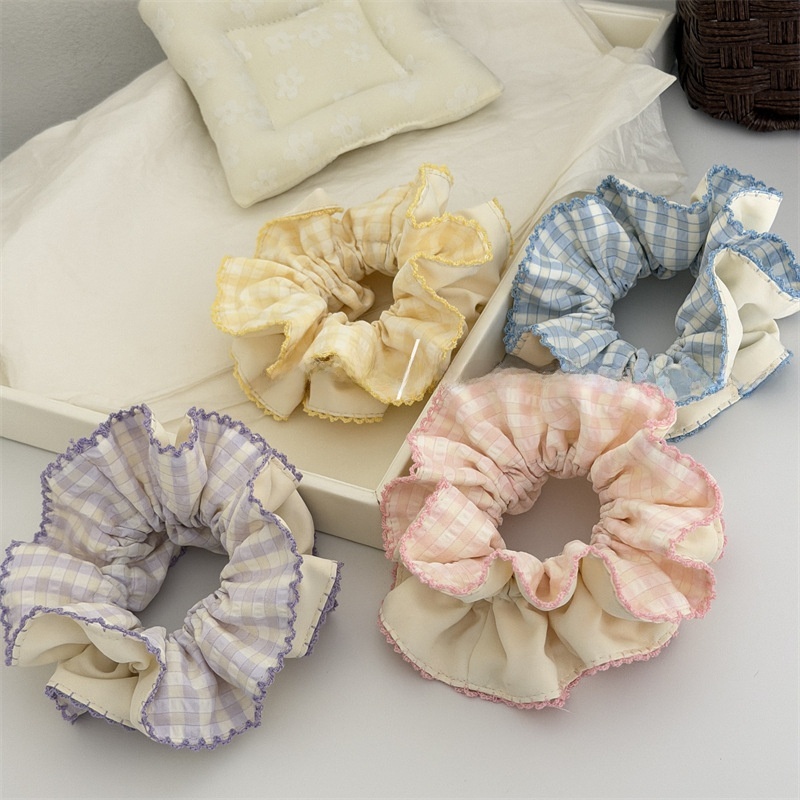Women's Spring Summer Cloth Hair Scrunchie Sweet Purple Plaid