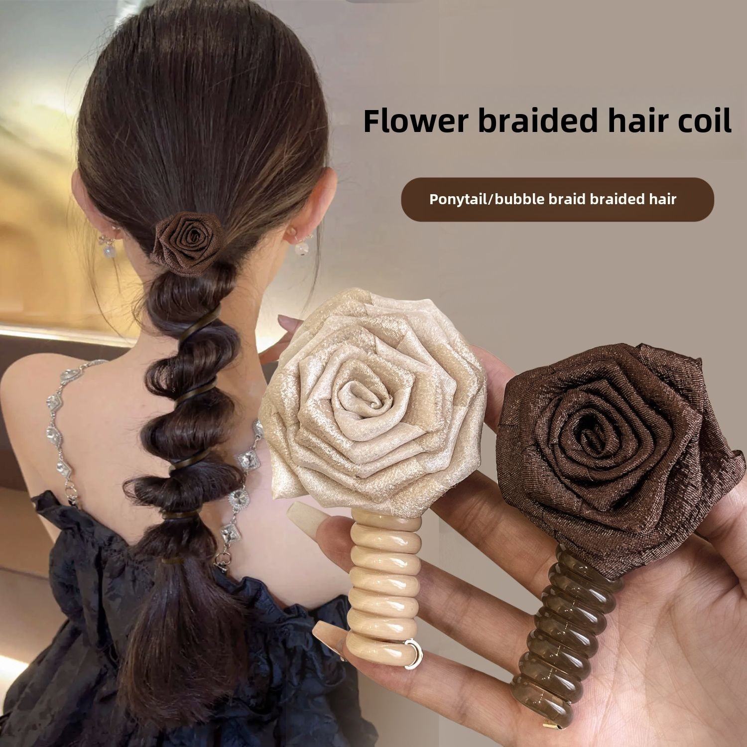 Women's Handmade Braided Telephone Line Hair Rope Dry Rose Flower