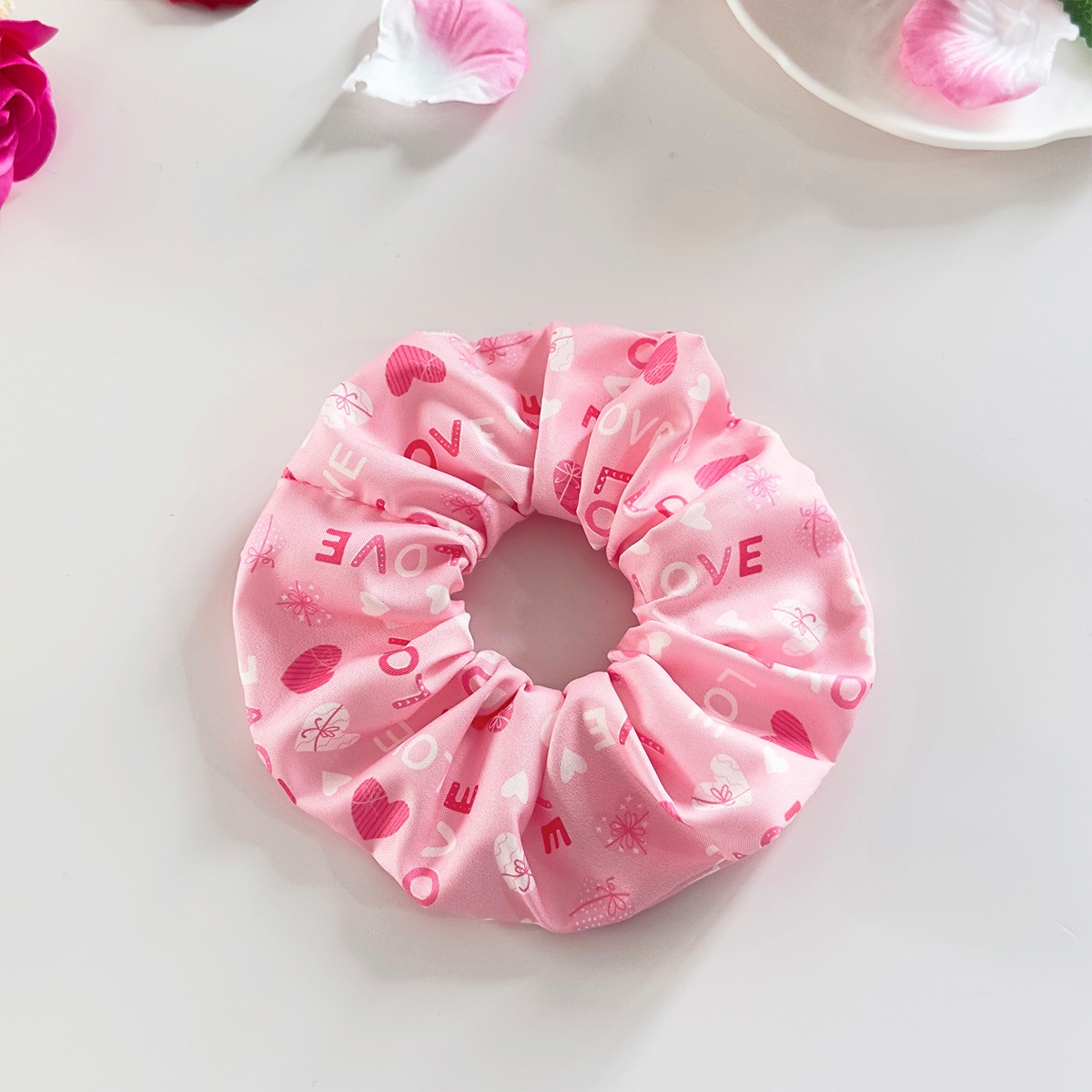 Women's Cloth Elastic Ponytail Hair Tie Red Pink Heart Lip Print