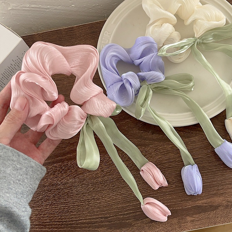 Women's IG Style Holiday Cloth Hair Tie Sweet Tulip Flower Bow Knot