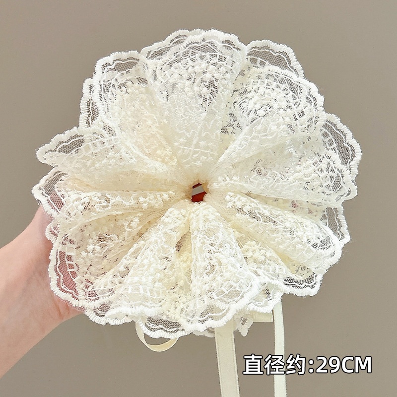 Women Daily Oversized High Elastic Lace Hair Scrunchie Elegant Floral