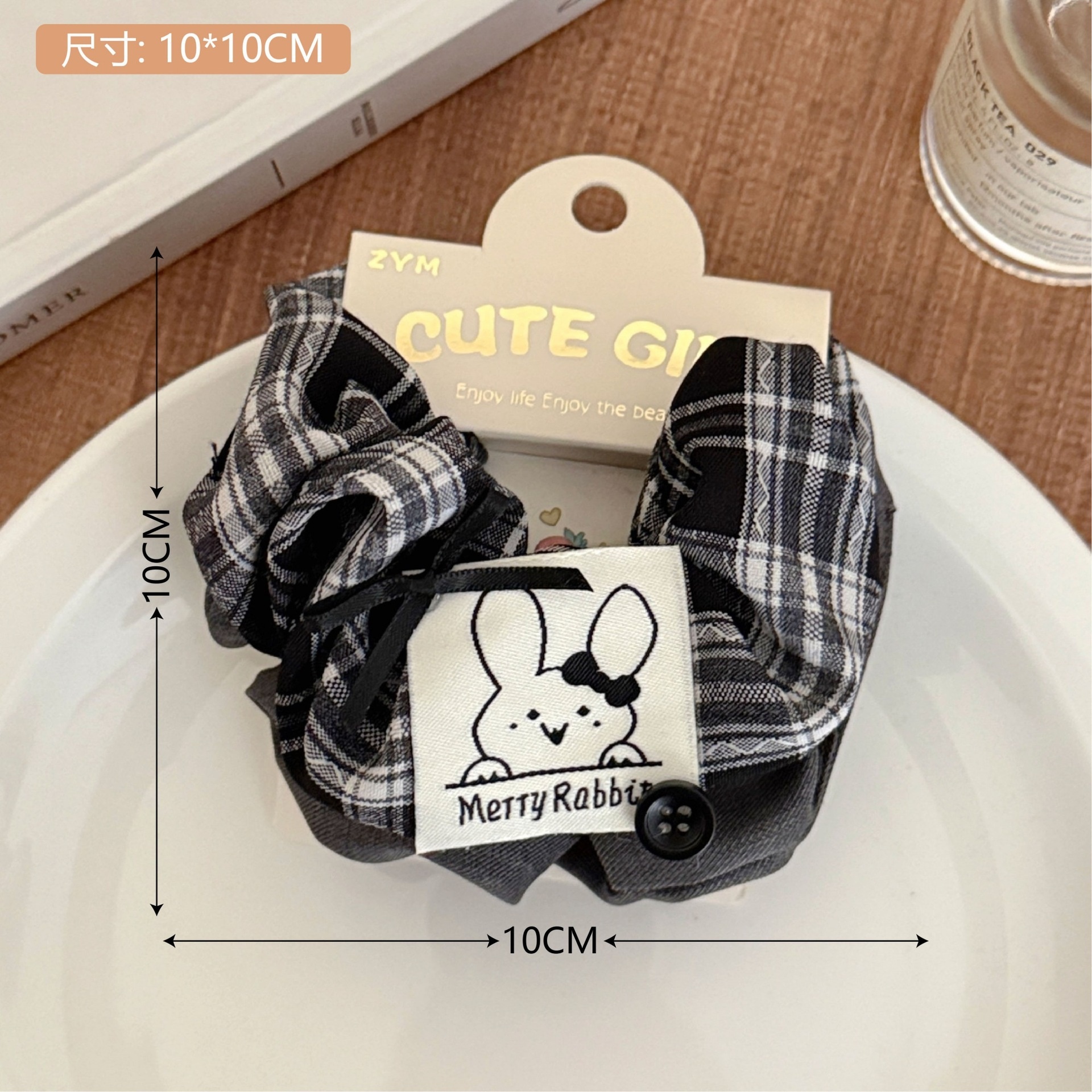 Girls Sweet Cloth Scrunchie Long Ribbon Bow Red Cherry Pattern