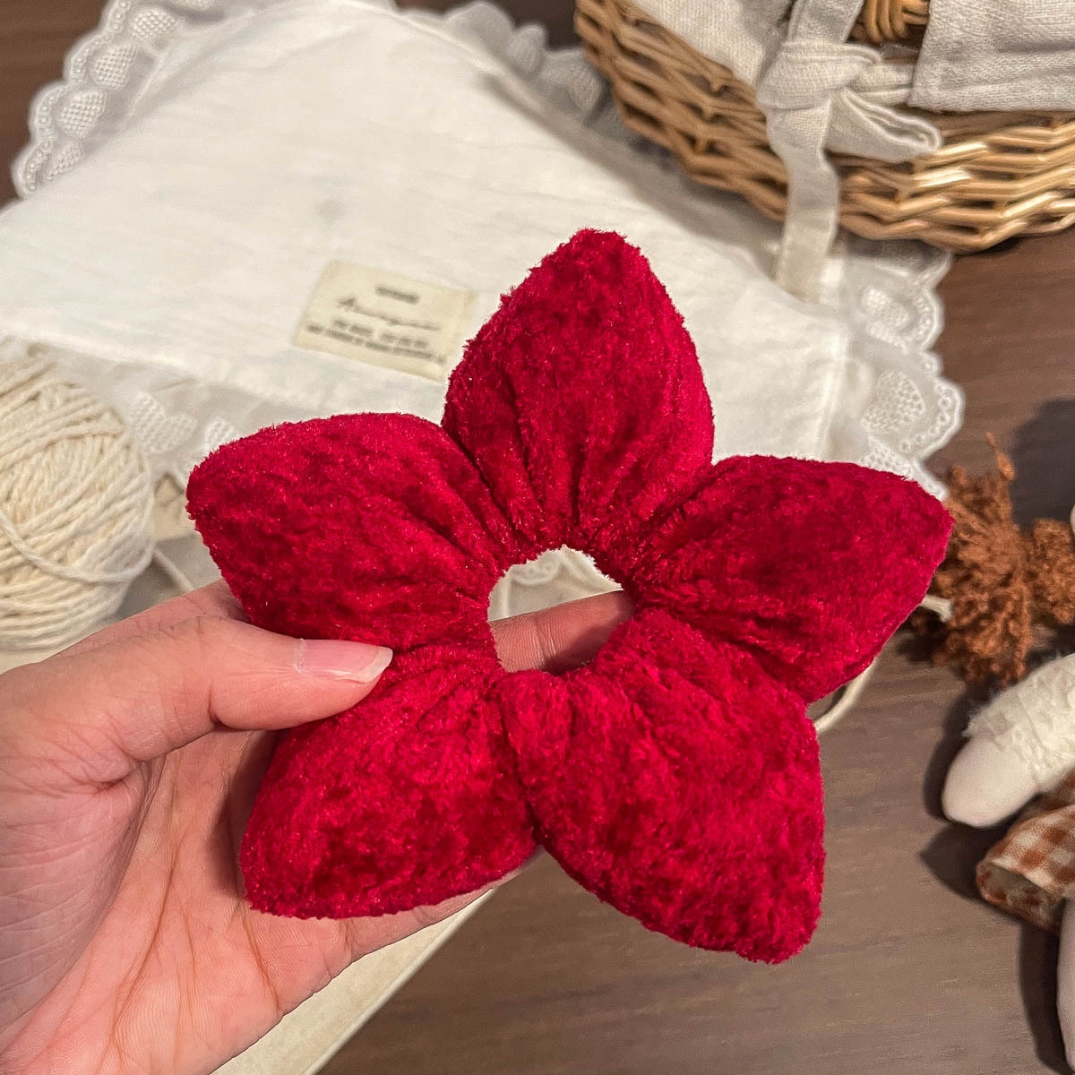 Women's Festive Velvet Hair Tie For New Year Red Heart Shape