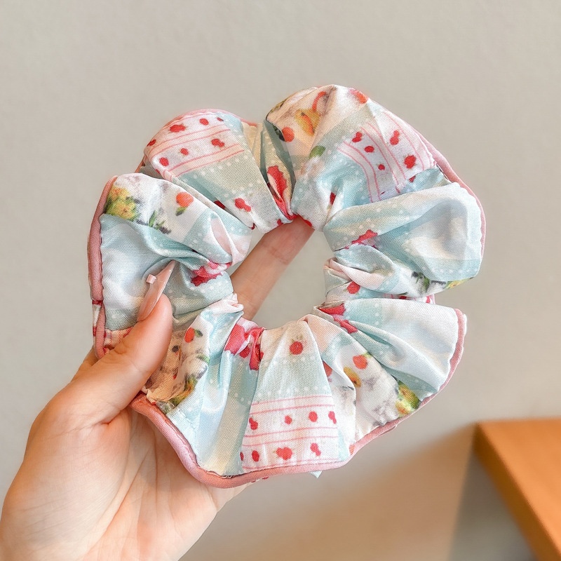 Women's Cloth Lace Scarf Scrunchie Daily Hair Tie Spring Tulip Floral