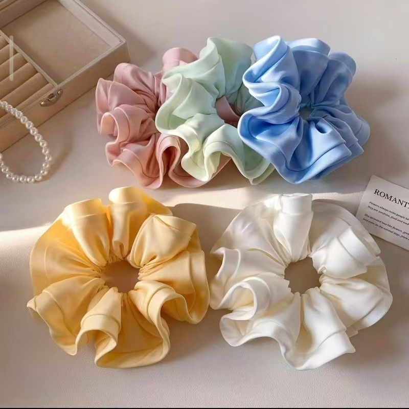 Women's All-Season Satin Flower Hair Tie Scrunchie Solid Colors