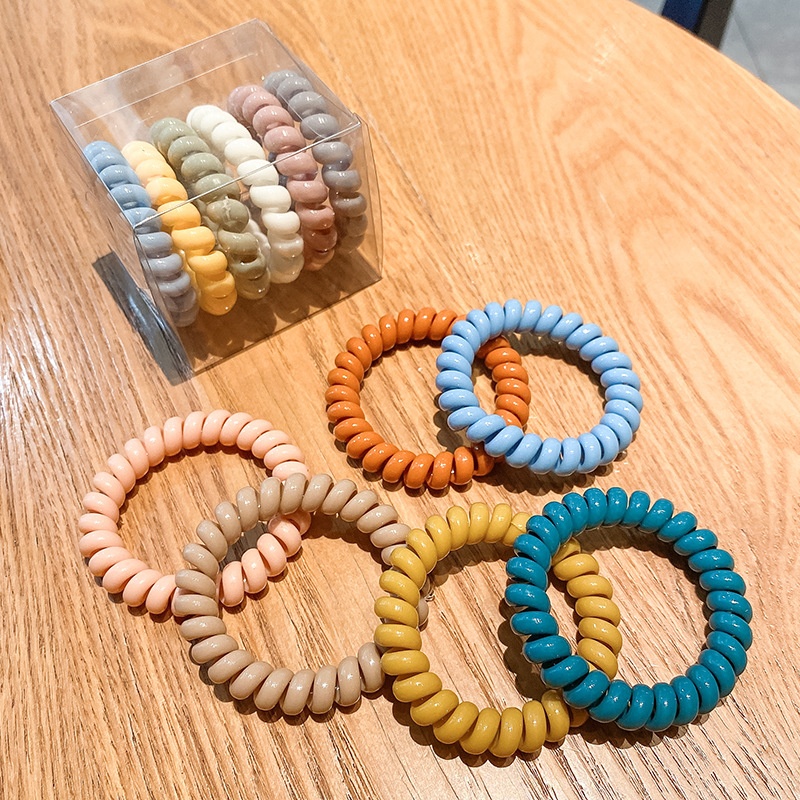 Women Autumn Plastic Telephone Cord Hair Ties 6Pcs Multicolor Round