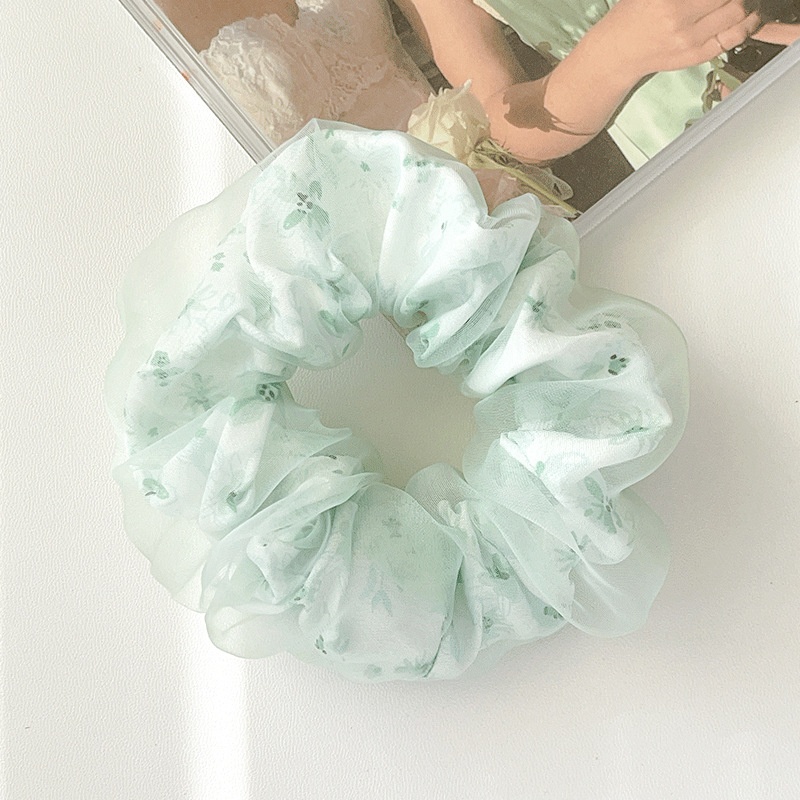 Women's Spring Summer Gauze Floral Hair Tie Rubber Band White