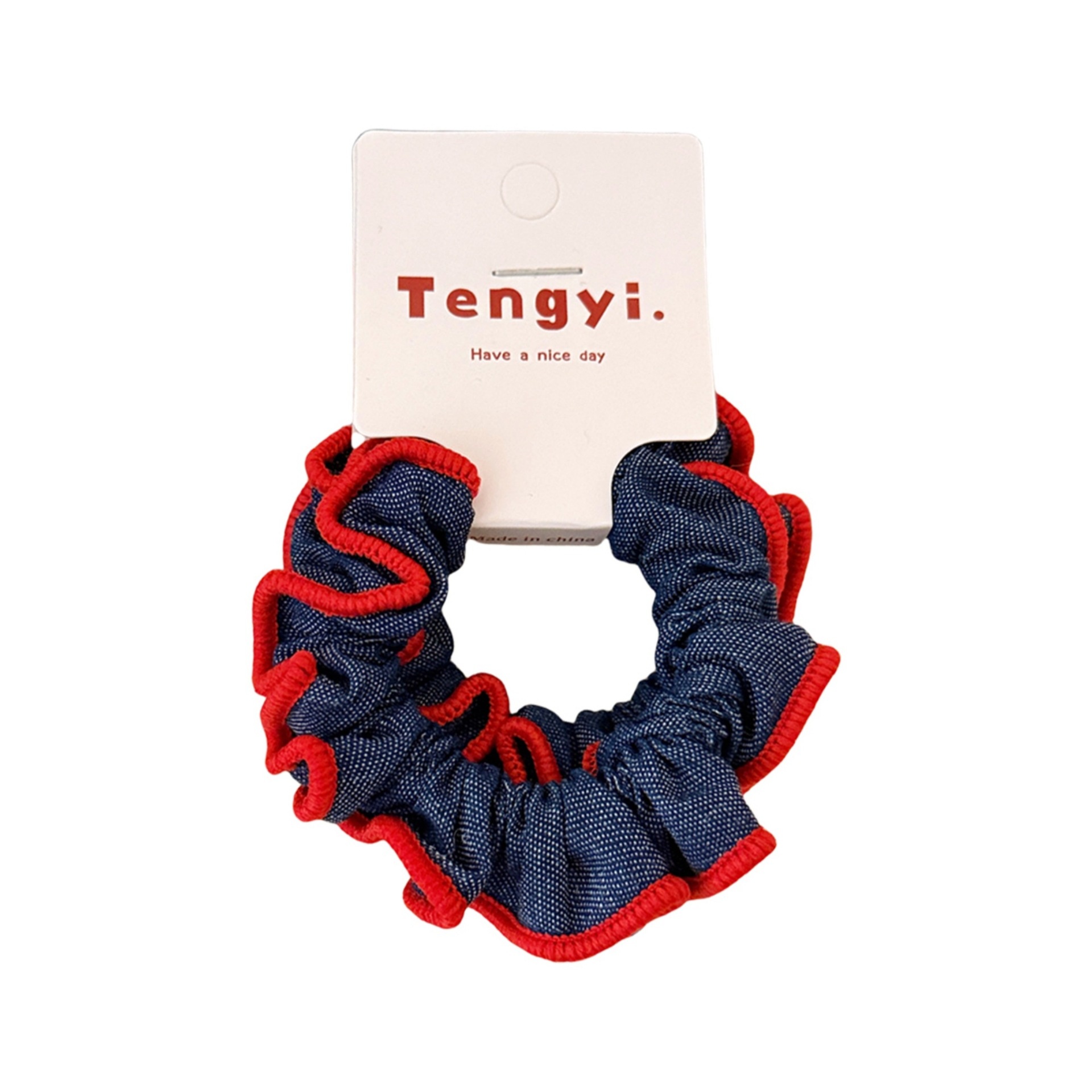 Girls Sweet Lace Trim Denim Ponytail Hair Ties Versatile Blue Cartoon Cloth