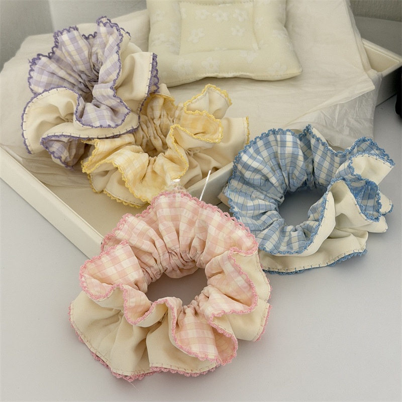 Women's Spring Summer Cloth Hair Scrunchie Sweet Purple Plaid