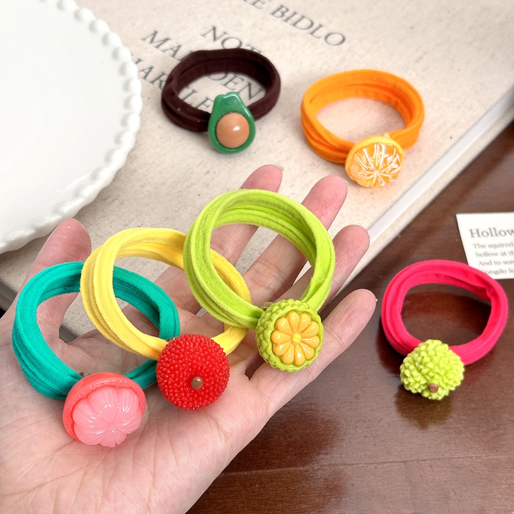Girls Summer High Elastic Fabric Ponytail Hair Tie Sweet Orange Fruit
