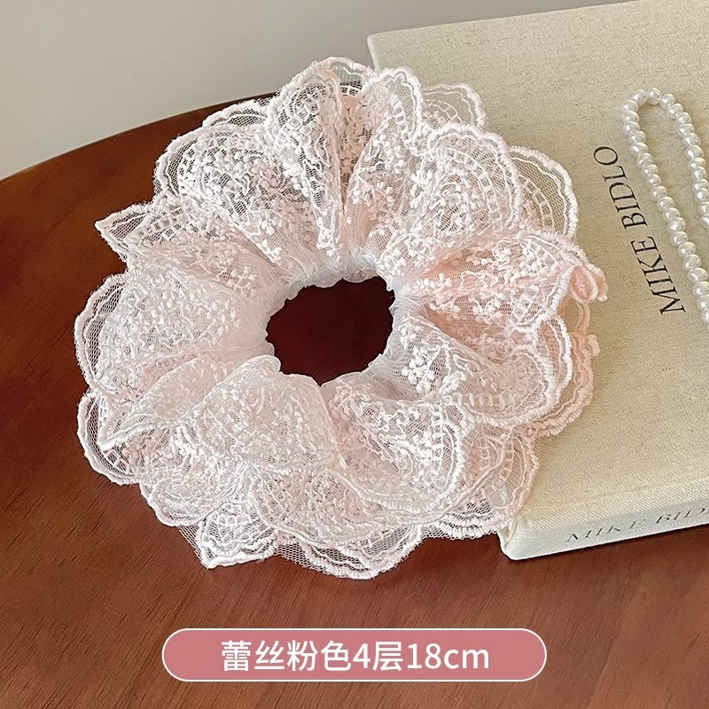 Women's Sweet Bun Scrunchie Hair Tie Multi-layer Lace Knit Cloth